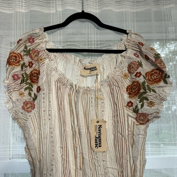 Savanna Jane Rose Embroidered Striped Romper - Picture 2 of 3